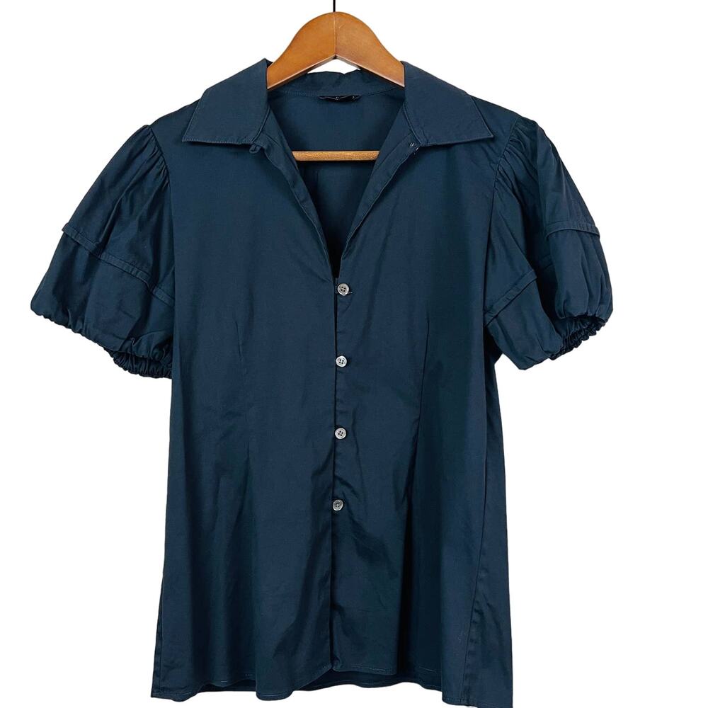Theory Blouse Button Up Puff Sleeves - S
